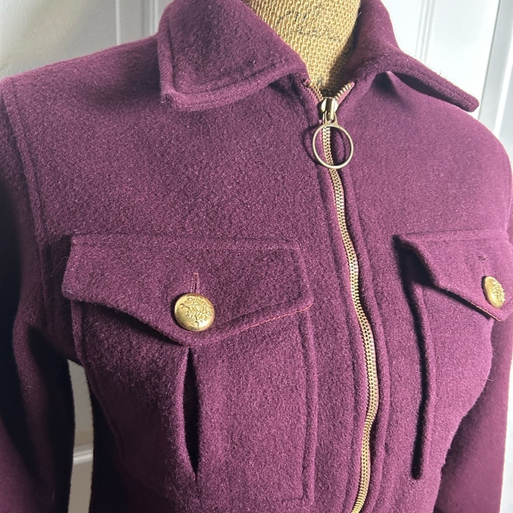 Ashley Schott Burgundy Wool Utility Jacket Vintage 90s cropped military style - Picture 4 of 5